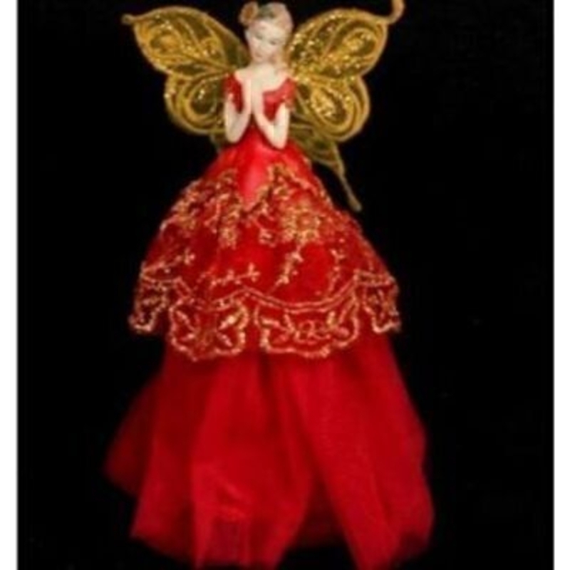 Beautiful red and gold Christmas Fairy tree topper decoration by the designer Gisela Graham. Small fairy style tree topper. Gold wings with a red dress decorated with a gold design. A magical tree top decoration to suit a traditional Christmas theme. Size 23x13x8cm
If it is Christmas Tree Decorations to be sent anywhere in the UK you are after than look no further than Booker Flowers and Gifts Liverpool UK. Our Tree Decorations are specially selected from across a range of suppliers. This way we can bring you the very best of what is available in Tree Decorations.<br><br>
Gisela loves Christmas Gisela Graham Limited is one of Europes leading giftware design companies. Gisela made her name designing exquisite Christmas and Easter decorations. However she has now turned her creative design skills to designing pretty things for your kitchen, home and garden. She has a massive range of over 4500 products of which Gisela is personally involved in the design and selection of. In their own words Gisela Graham Limited are about marking special occasions and celebrations. Such as Christmas, Easter, Halloween, birthday, Mothers Day, Fathers Day, Valentines Day, Weddings Christenings, Parties, New Babies. All those occasions which make life special are beautifully celebrated by Gisela Graham Limited.<br><br>
Christmas and it is her love of this occasion which made her company Gisela Graham Limited come to fruition. Every year she introduces completely new Christmas Collections with Unique Christmas decorations. Gisela Grahams Christmas ranges appeal to all ages and pockets.<br><br>
Gisela Graham is famed for her Fairies and we have many to choose from in our hand selected Christmas Fairies collection. Gisela Graham Fairies have all the charm, quality and appeal you would expect from Gisela Graham.<br><br>
Gisela Graham Christmas Decorations are second not none a really large collection of very beautiful items she is especially famous for her Fairies and Nativity. If it is really beautiful and charming Christmas Decorations you are looking for think no further than Gisela Graham.<br><br>
This Beautiful Gisela Graham Fairy is the perfect tree topper to finish off your Christmas Tree. Its Red colour and detailing is fab choice for Traditional Christmas Decorations and the perfect topper to your Christmas tree. Remember Booker Flowers and Gifts for Gislea Graham Fairies.
